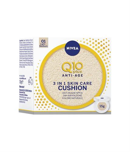 NIVEA CR.Q10 CUSHION 3IN1 viso LIGHT MEDIUM 01 15 ML.CREMA COLORATA